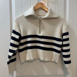 Zara Stripe Quarter Zip Cropped Sweater Size Small
